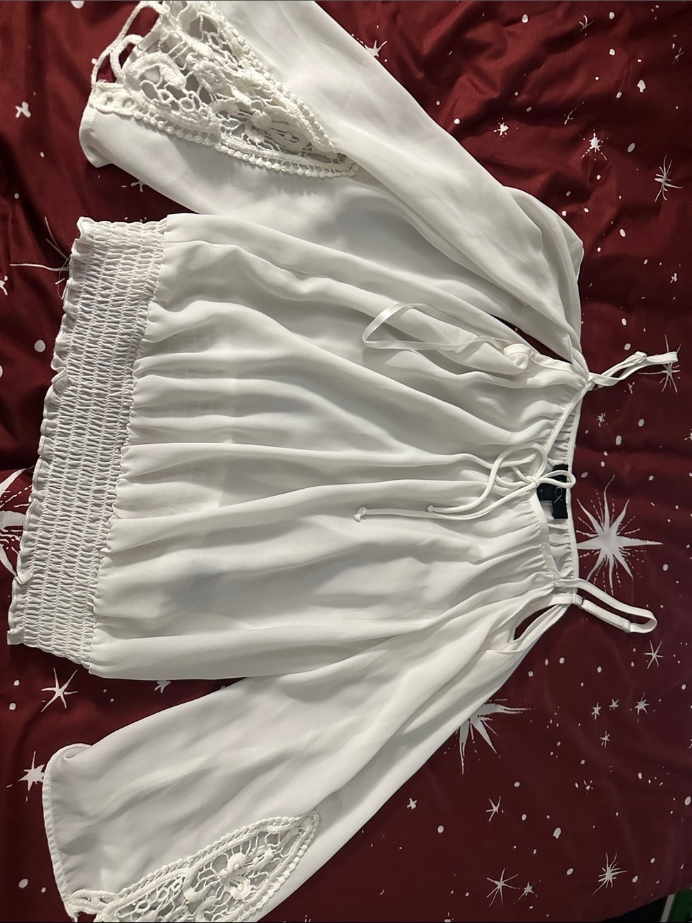 BCX White Lace-Trim Peasant Blouse